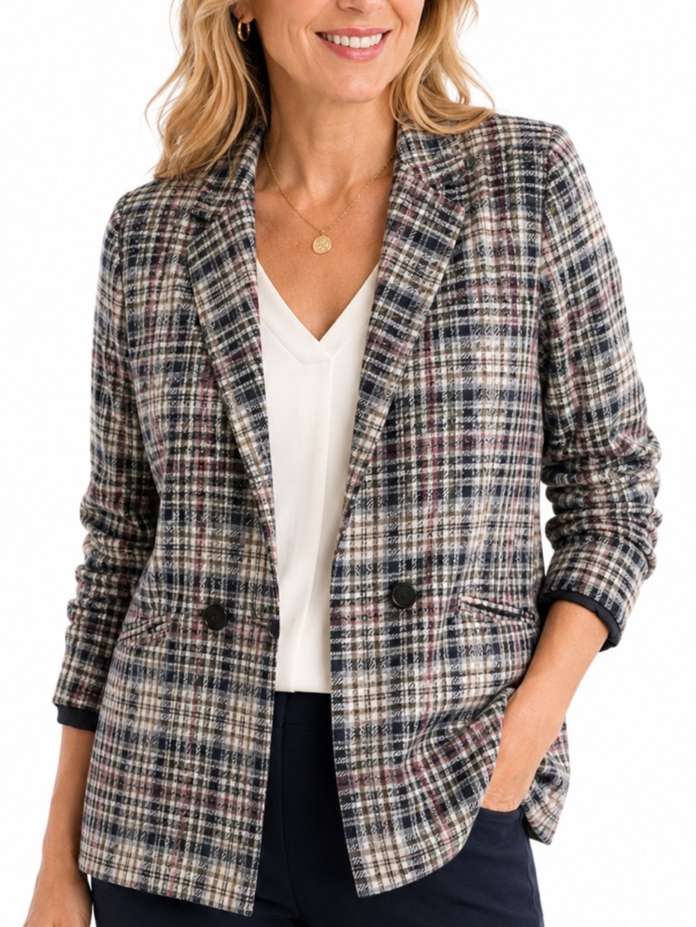 Talbots Houndstooth Blazer Double Breasted Tailored Gray Career 16